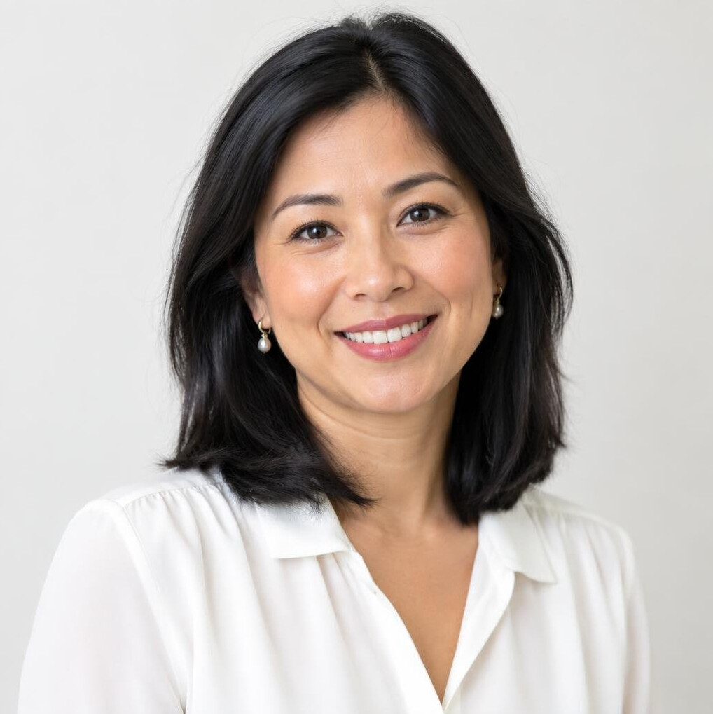 Portrait of a woman of Asian descent in her 40s smiling