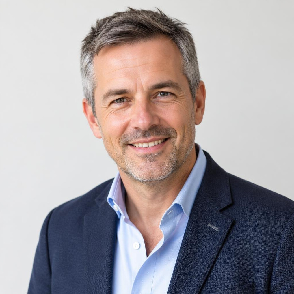 Portrait of a Belgian man in his 40s smiling