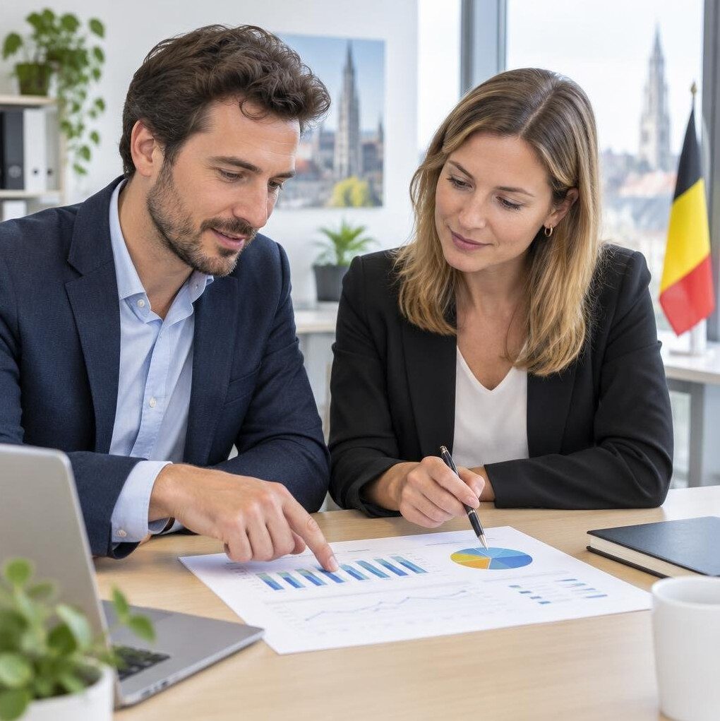 Two colleagues reviewing documents together at a desk